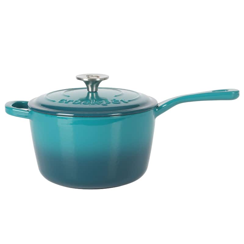 Crock-Pot 3 Qt Enamel Cast Iron Sauce Pan W/Lid - Blue