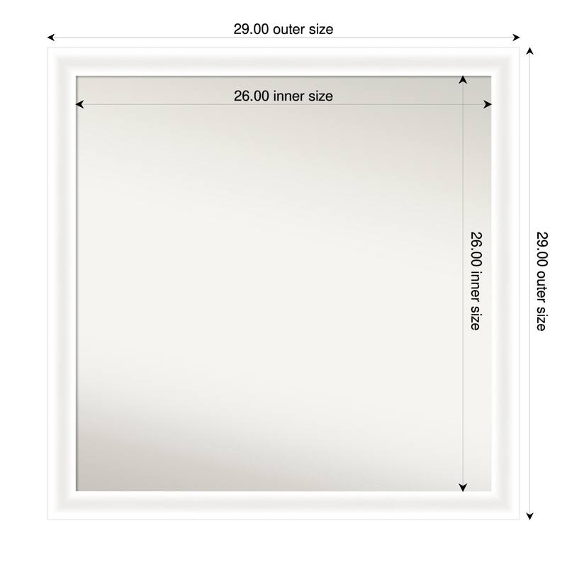 Oliver Narrow Non-Beveled Wood Framed Wall Mirror - 29 x 29 in - Oliver White Narrow