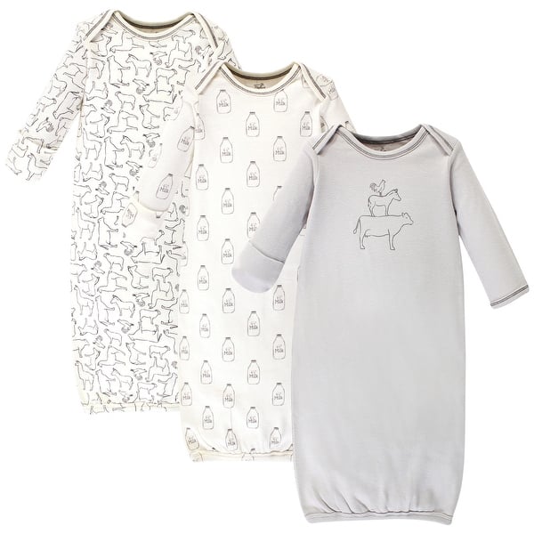 slide 1 of 1, Touched by Nature Baby Organic Cotton Long-Sleeve Gowns 3pk, Farm Friends, 0-6 Months - Farm Friends 0-6 Months - Farm Friends