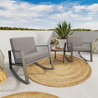 COSIEST 3-Piece Bistro Set Patio Oversize Rocking Chairs with Coffee Table - 32 in. D x 25.5 in. W x 32 in. H