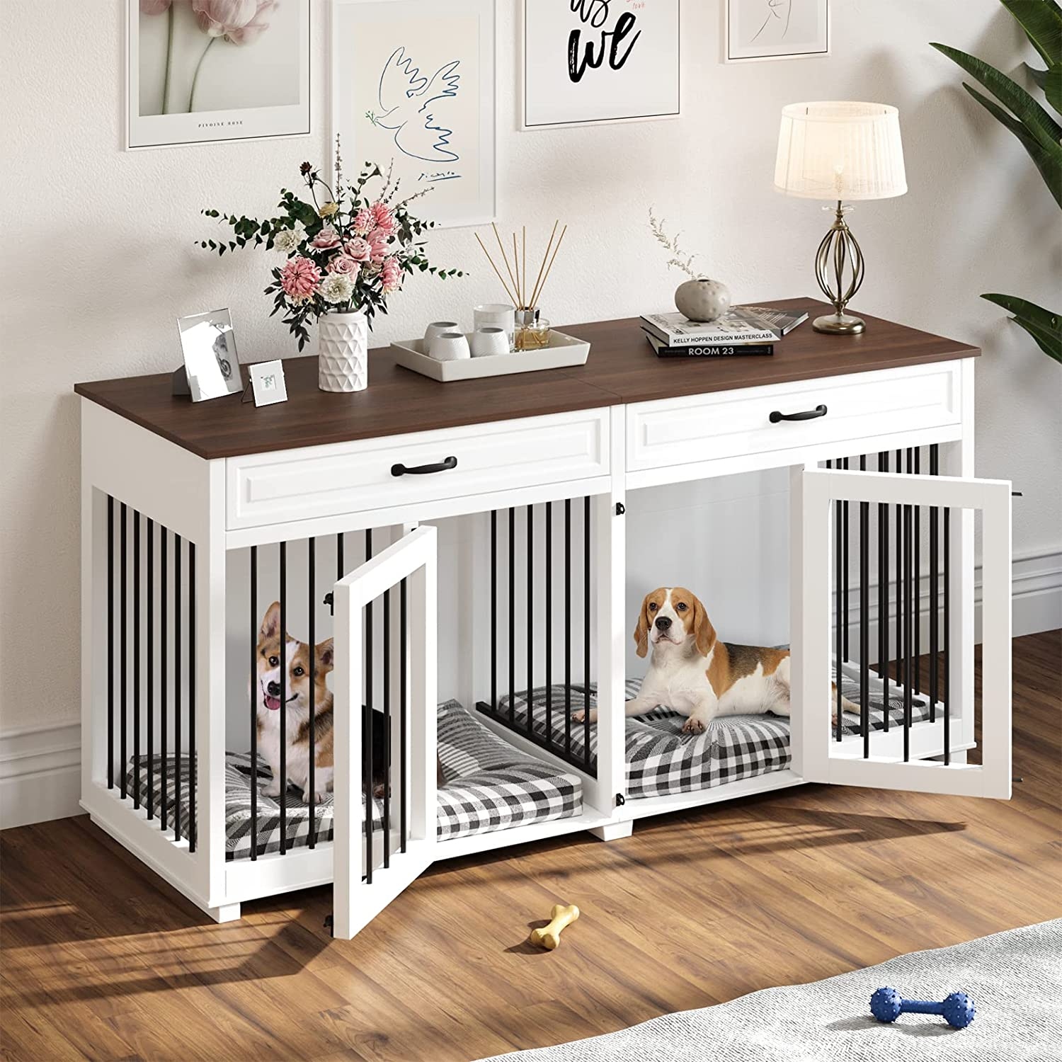 64.6 Large Dog Crate Furniture Wooden Dog Kennel with 2 Drawers Bed Bath Beyond 37534927