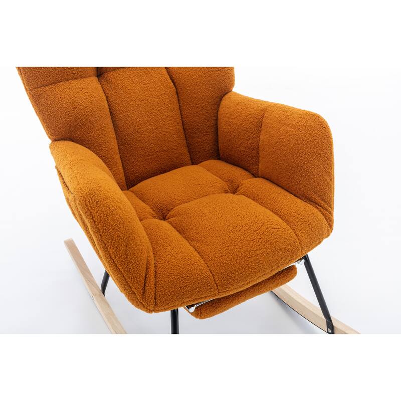 Teddy Fabric Rocking Chair with Adjustable Footrest and 300lb Capacity