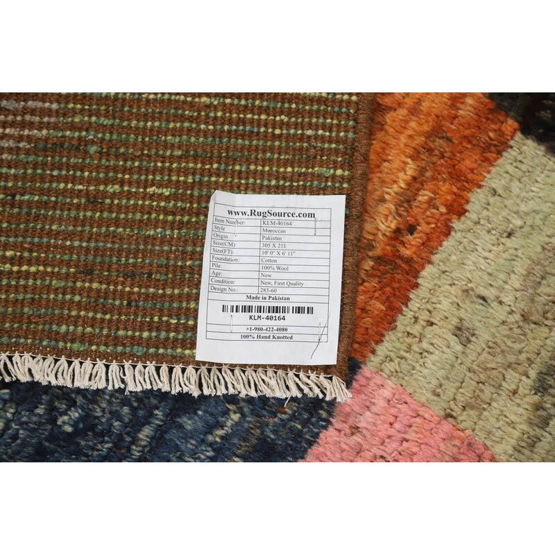 Checkered Moroccan Oriental Area Rug Handmade Bedroom Wool Carpet - 6'11" x 10'0"