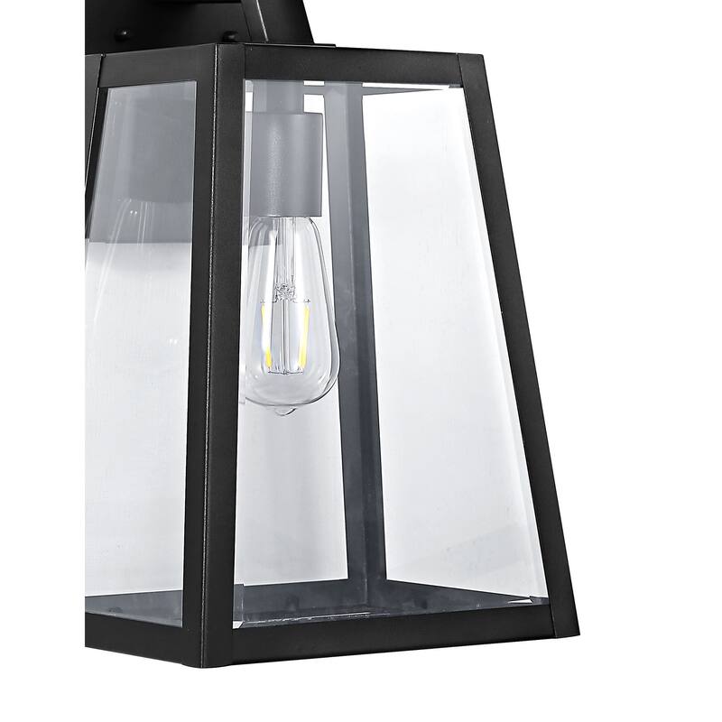Westfield 9" Iron/Glass Modern Industrial Angled LED Outdoor Lantern, Black by JONATHAN Y