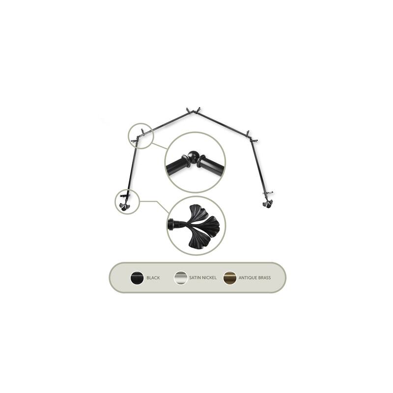 Adjustable Curtain Rods & Hardware Set, Telescoping Design, Decorative Finials, Double Rod Option, Black - M