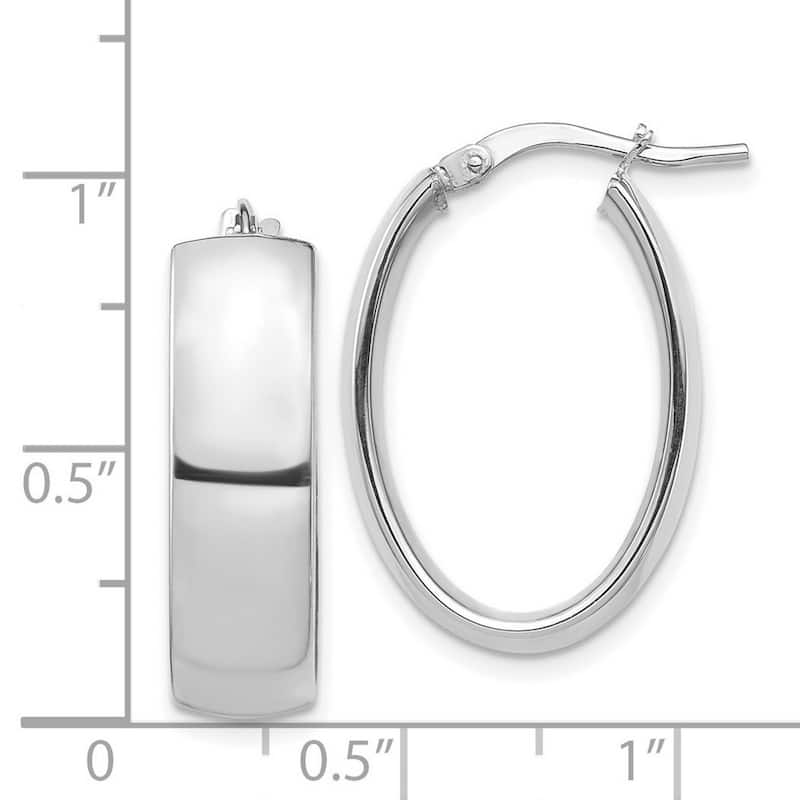 Curata 14k White Gold High Polished Oval Hoop Earrings - 24.66x17.14mm