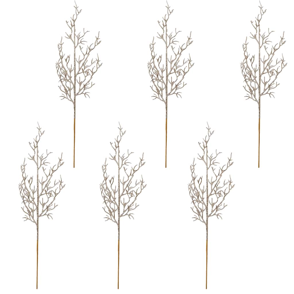 28" Glitter Twig Stem, Champagne, Set of 3 - Champagne