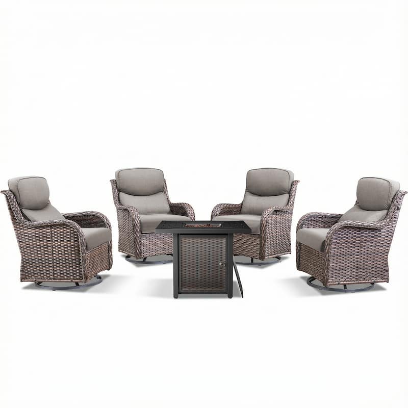 Pocassy 30 In Outdoor Fire Pits with Patio Swivel Glider Chari Set.