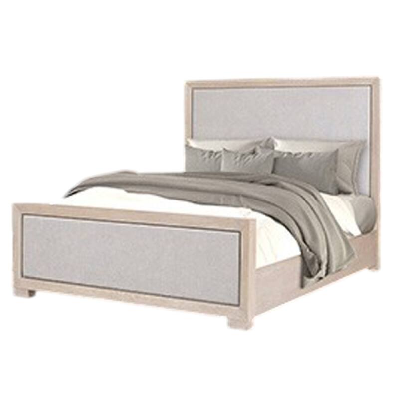 Kizie Queen Size Bed, Modern Upholstered Tawny Brown Gray Solid Wood