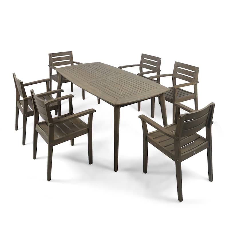 Stamford Outdoor 7-piece Rectangle Acacia Wood Dining Set by Christopher Knight Home