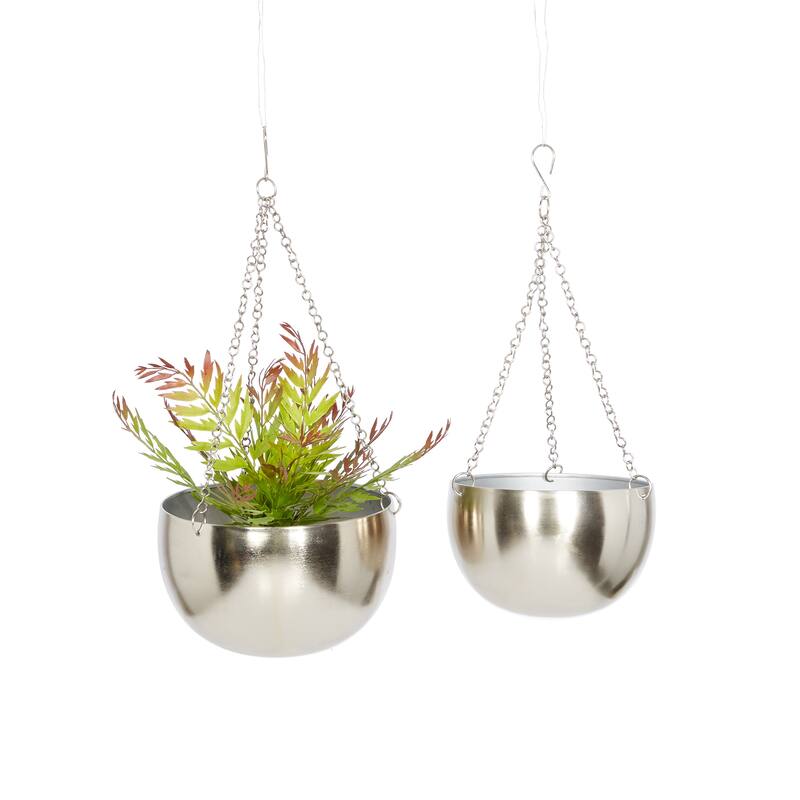 Black, Gold or Silver Metal Indoor Outdoor Hanging Dome Wall Planter with Chain (Set of 2)