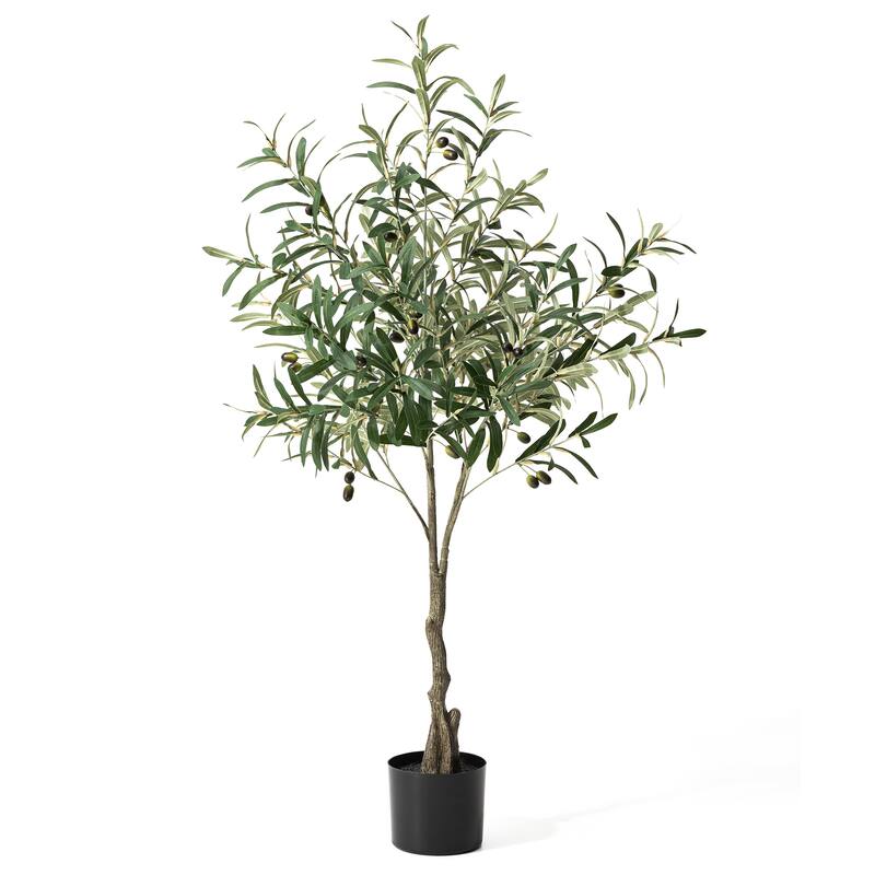 Glitzhome 4/6ft Faux Olive Tree with Black Pot Real Touch Artificial Plant