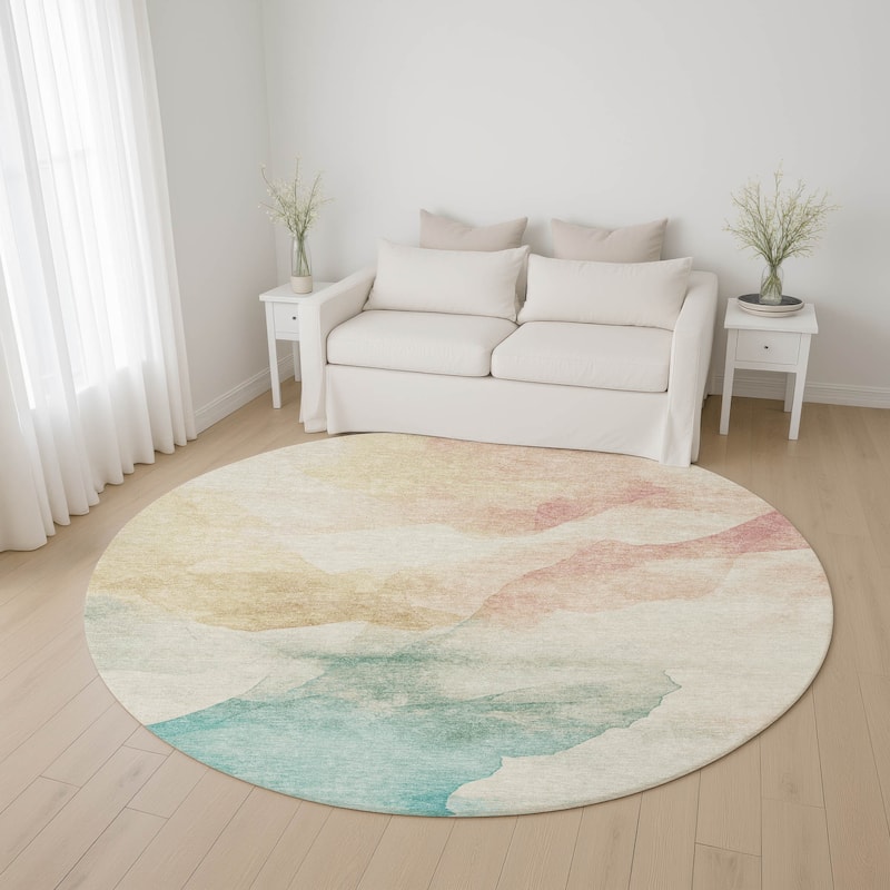Premium Washable Super Soft Abstract Mayfield Rug - Pearl - 8' x 8'