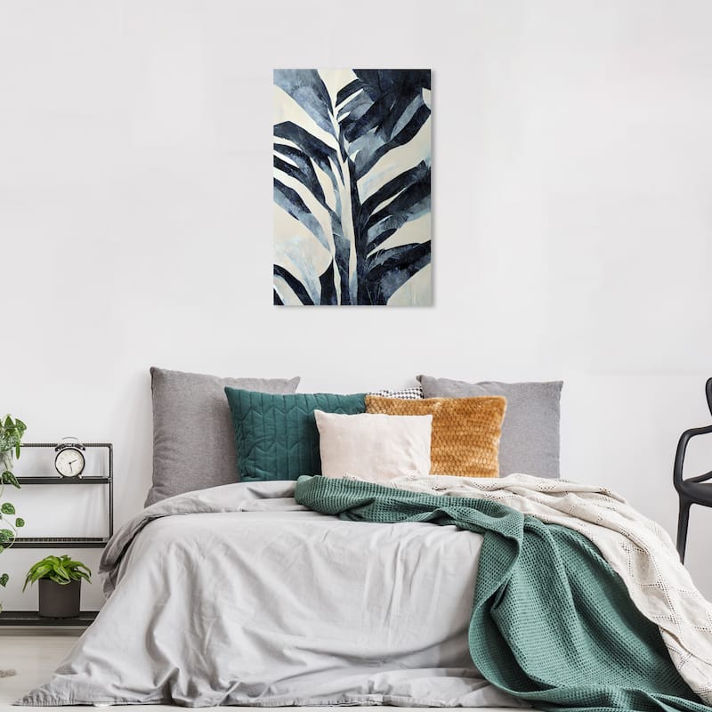 Wynwood Studio Canvas Floral and Botanical Neutral Shade Fern Blue and Tropical Wall Art Canvas Print - Blue, White - 36 x 24