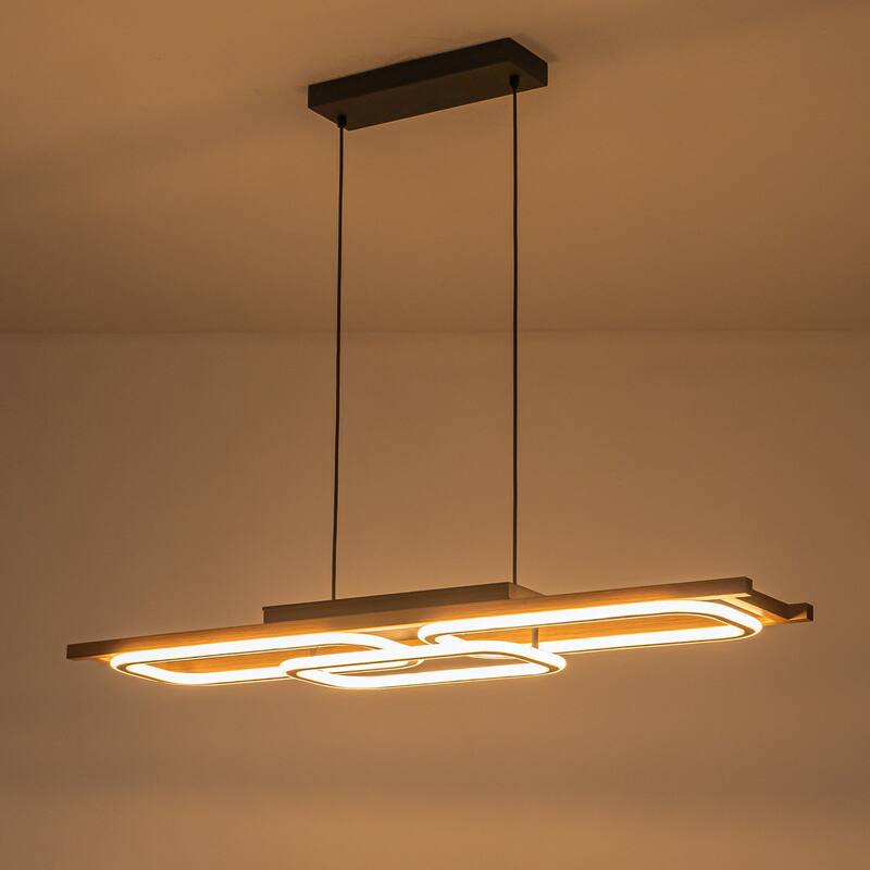 3-Light 43 in. Integrated LED Linear Chandelier Wood Kitchen Island Pendant - 43.3''W