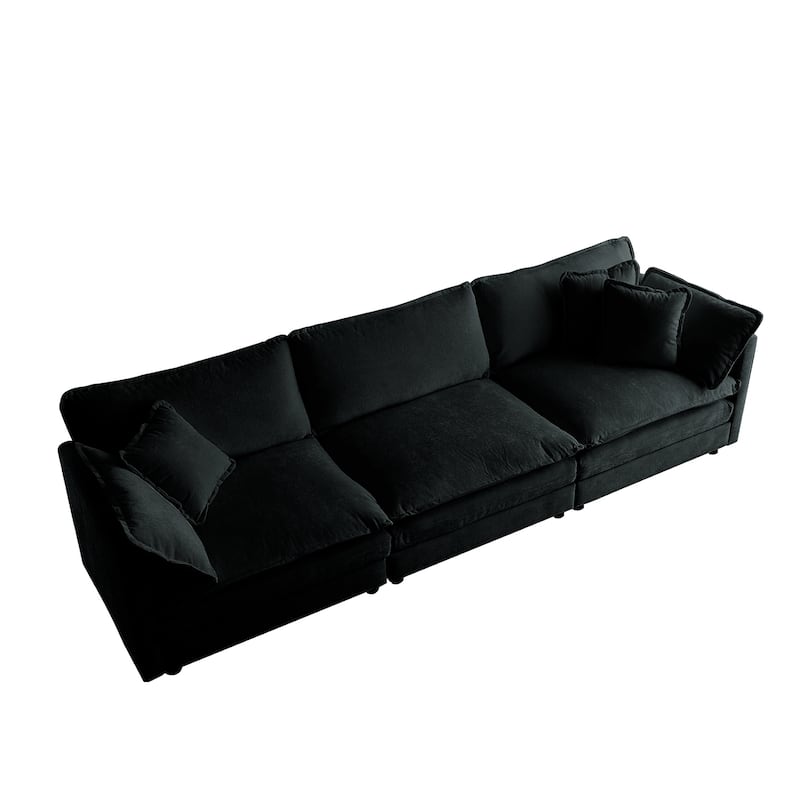 Mid Century Modern Sofa 3 Seater Sofa with 2 Arm Pillows and 3 Throw Pillows