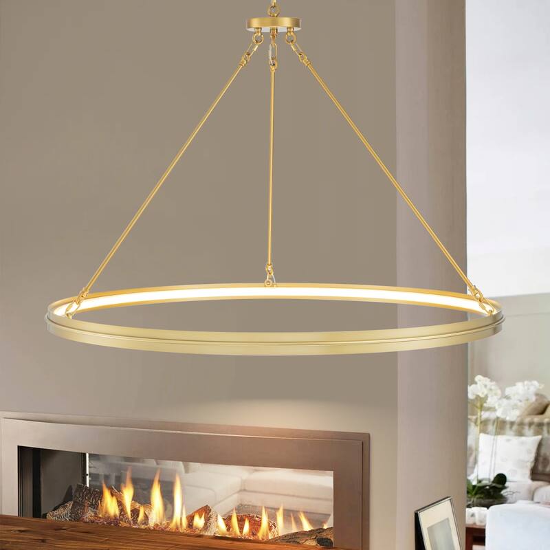 38.1" Modern Black/Gold Integrated LED Large Wagon Wheel Chandelier - Gold