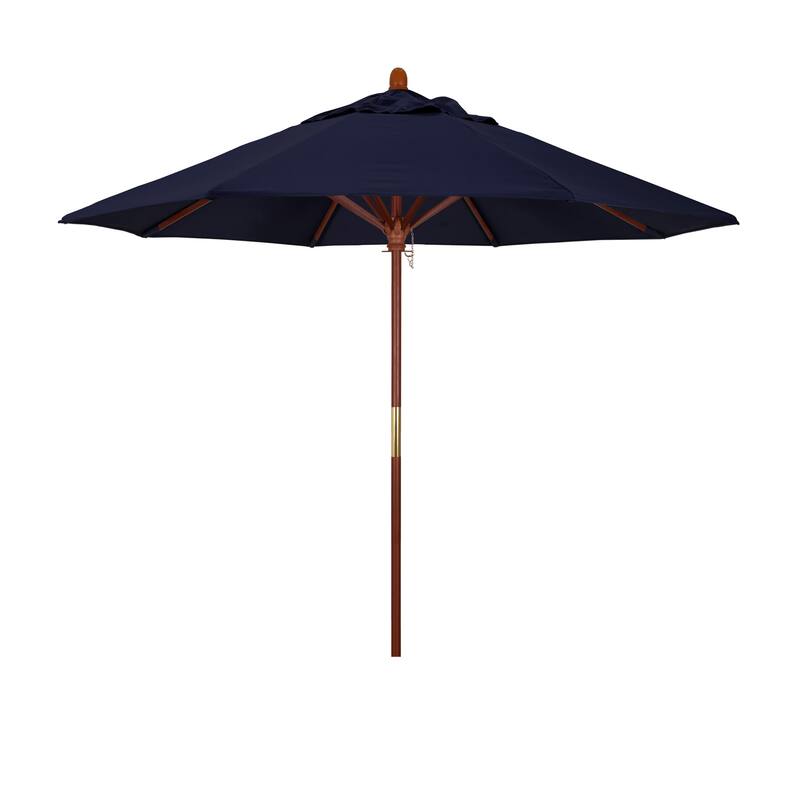 California Umbrella 9' Round Marenti Wood Frame Patio Umbrella with Pacifica Fabric, Base Not Included - Navy Blue