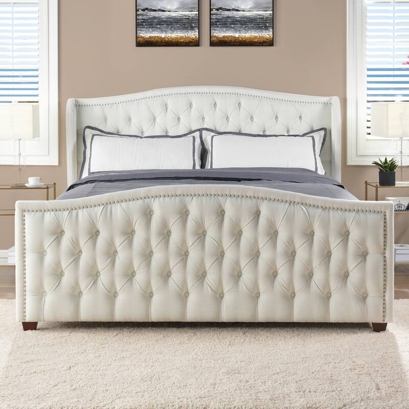Athens Upholstered Nailhead Tufted Wingback Panel Bed