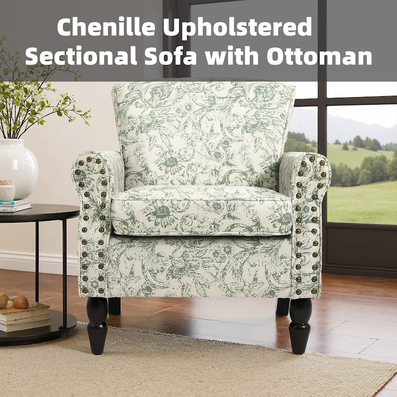 Living Room Armchair with Nailhead Trim - 29.9"W x 29.9"H x 32.9"D