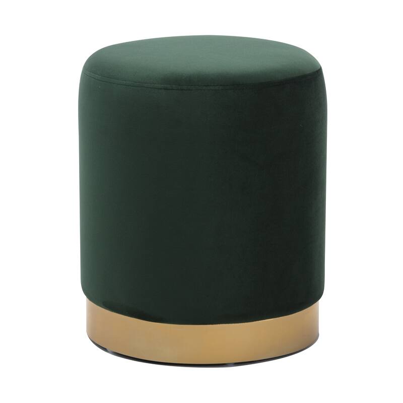 Small Round Velvet Ottoman Upholstered Foot Stool - Blackish Green