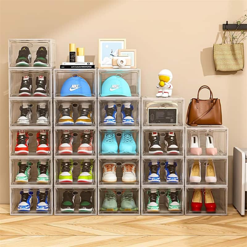 Clear Shoe Storage Organizer with Magnetic Door