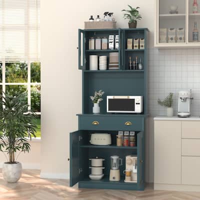 VEIKOUS 72'' Tall Kitchen Pantry Storage Cabinet with Glass Doors and Charging Hole