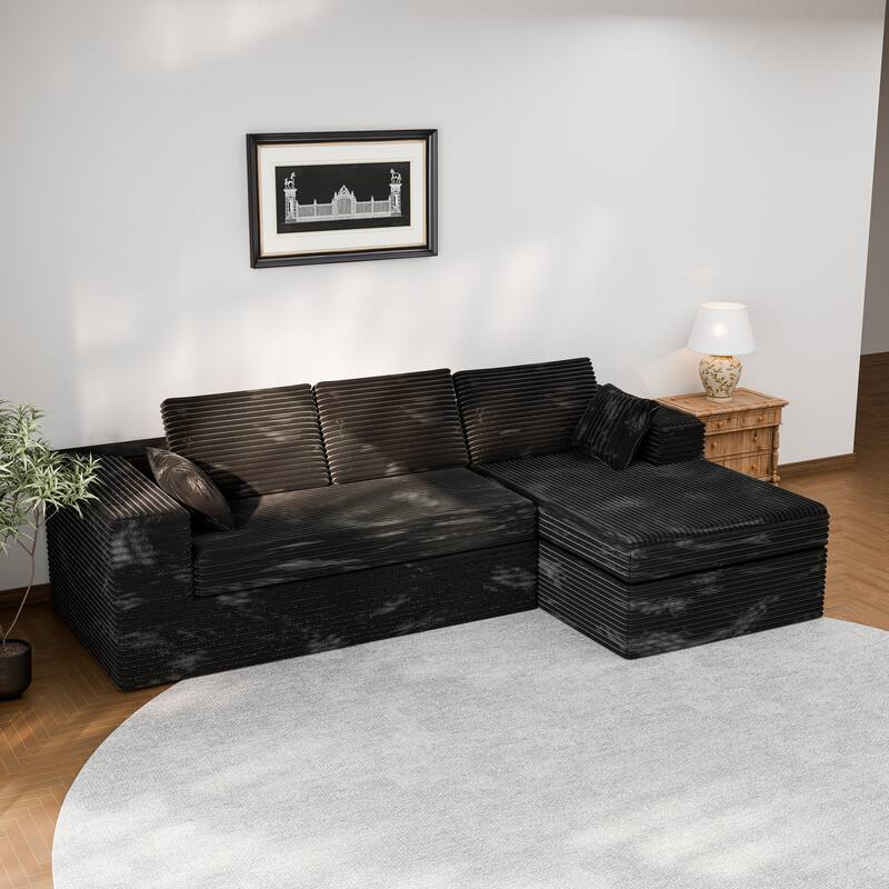 Modland 108”L-Shaped Modular Corduroy Couch with Deep Seats Comfy Sectional Sofa for Living Room