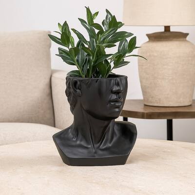 Kylz Decor Head Garden Planter, 23 Inch, Wide Open Top, Black Resin