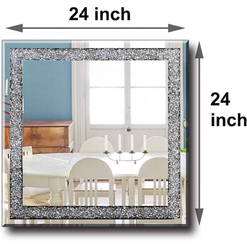 Glam Crystal Accent Wall Mirror Sparkly Silver Mirror