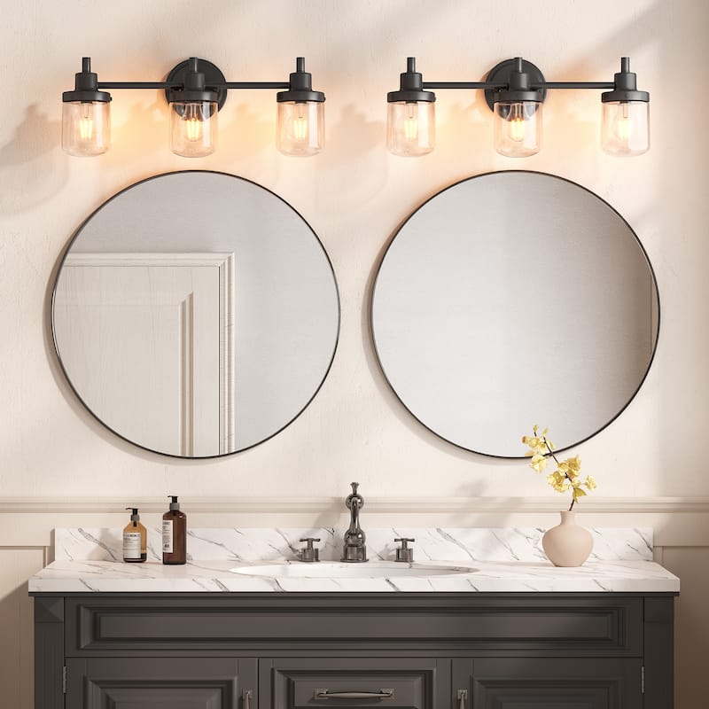 3-Light Bathroom Vanity Light with Seeded Glass Shades - 19.7'' W × 5.9'' D × 7.5'' H