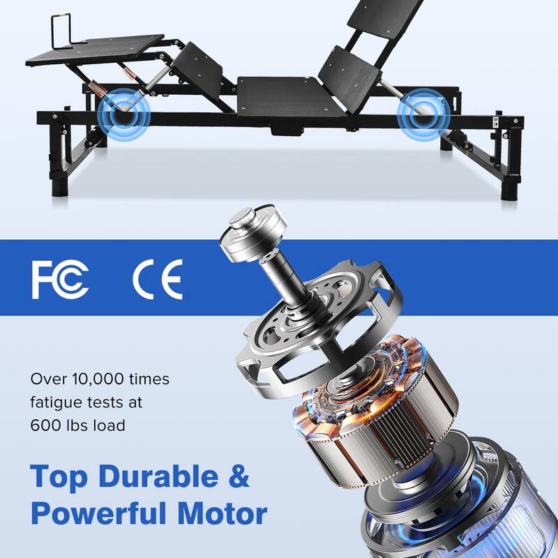 Black Queen Adjustable Bed Frame with Wireless Remote, Head and Foot Incline