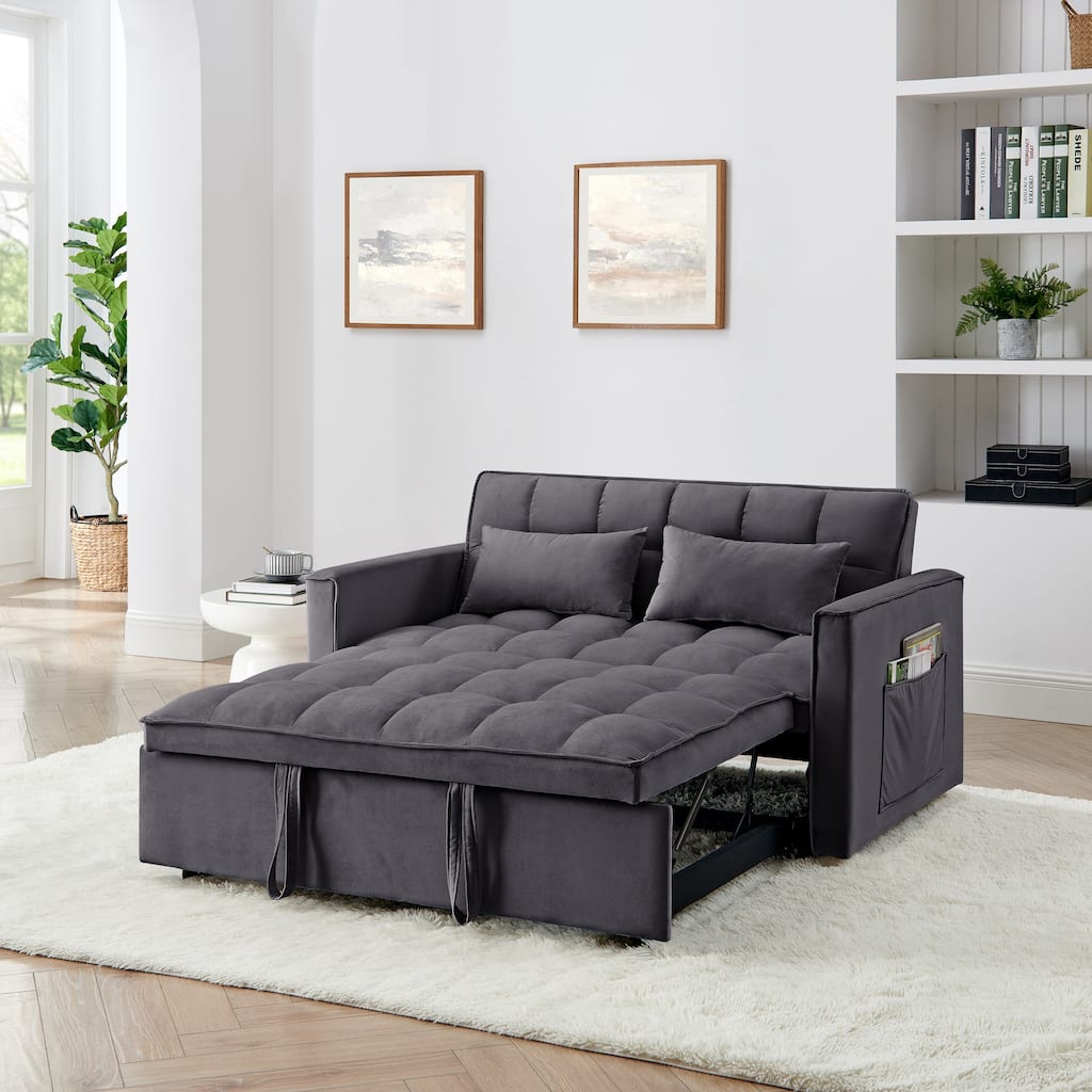 Anmytek 54.33 Inch Space-Saving Velvet Sofa Bed - 3 Lengths Foldable Pull-Out Adjustable Back