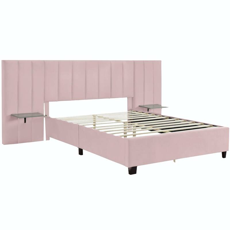 Upholstered Platform Bed with Big Headboard