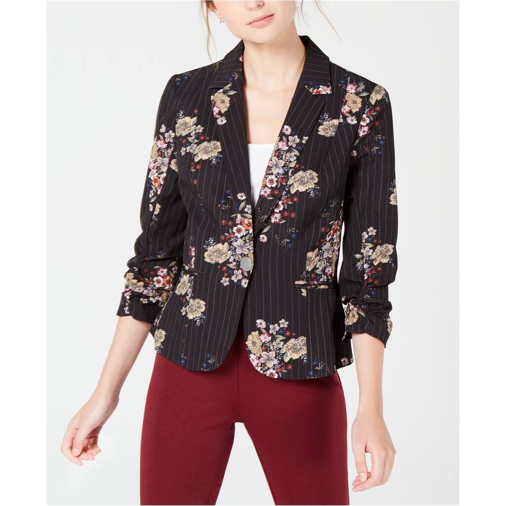 Xoxo Womens Ruched Sleeve One Button Blazer Jacket