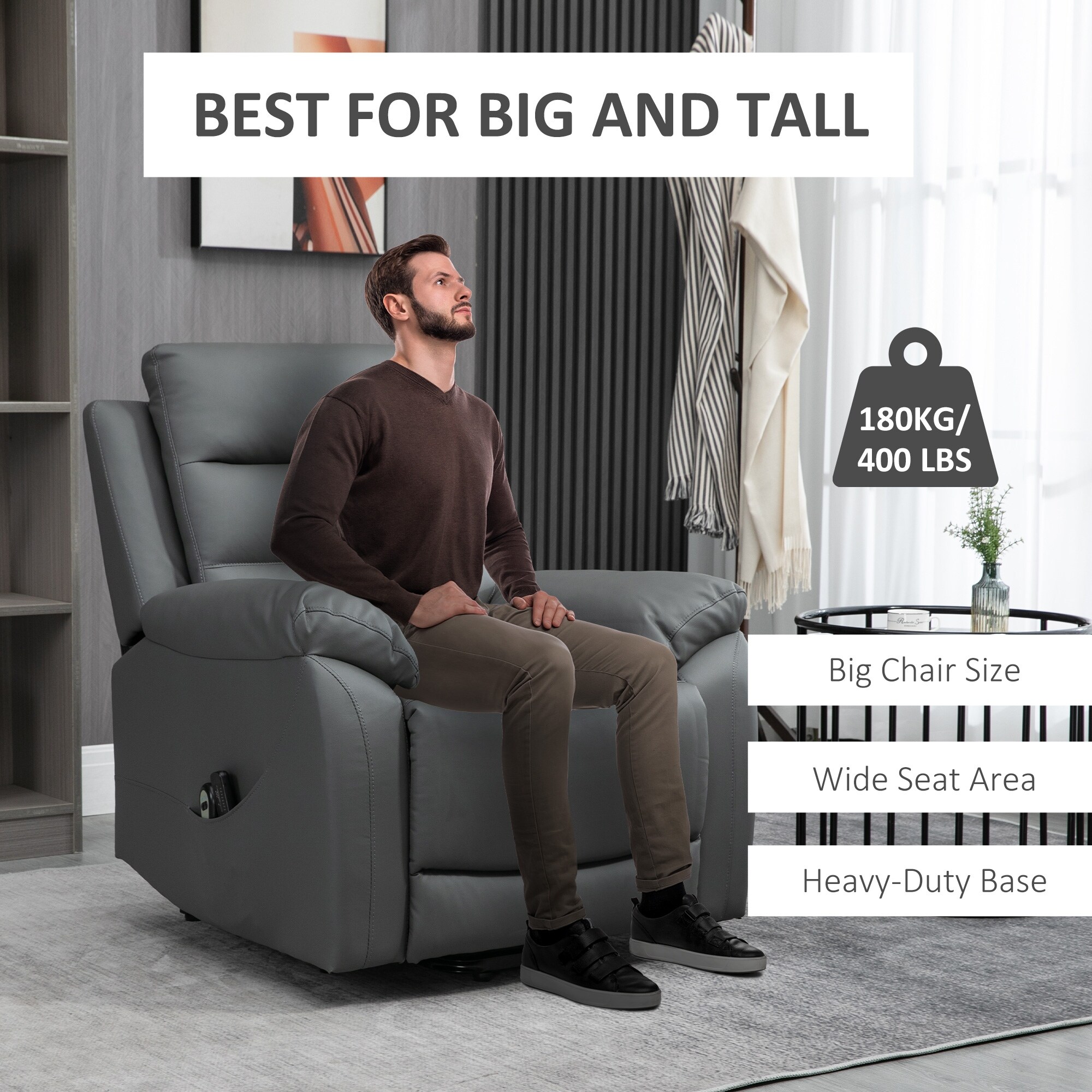 HOMCOM Large Power Lift Chair for Elderly with Massage Up to 400 LBS PU Leather Recliner Chair Bed Bath Beyond 36662647