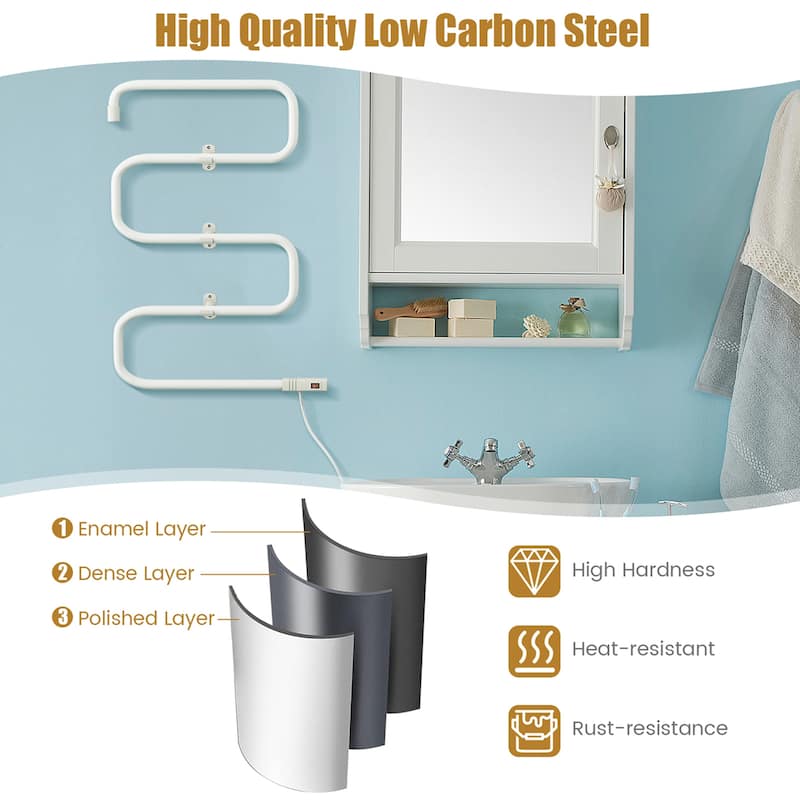 Costway 100W Electric Towel Warmer Drying Rack Freestanding and Wall