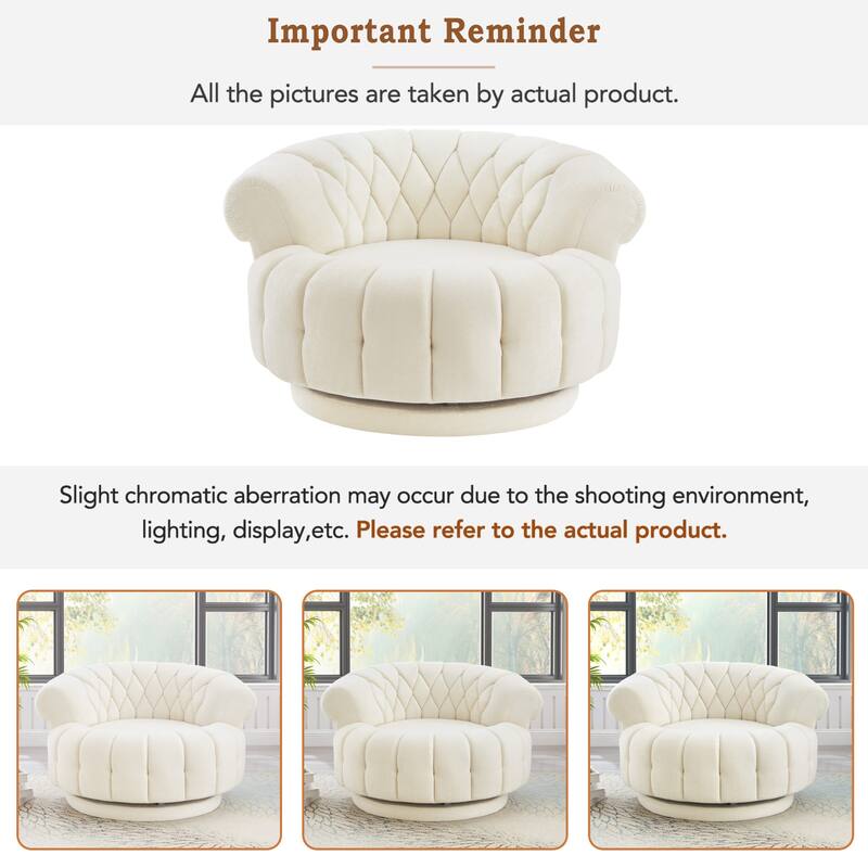 Roomfitters 46 Inch Oversized Round Barrel Swivel Accent Chair with Channel Tufting, Chenille