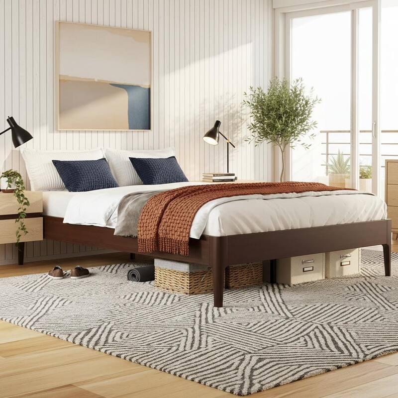 Solid Bamboo Platform Bed with Metal Support & Ample Underbed Storage by Harper&Bright Designs
