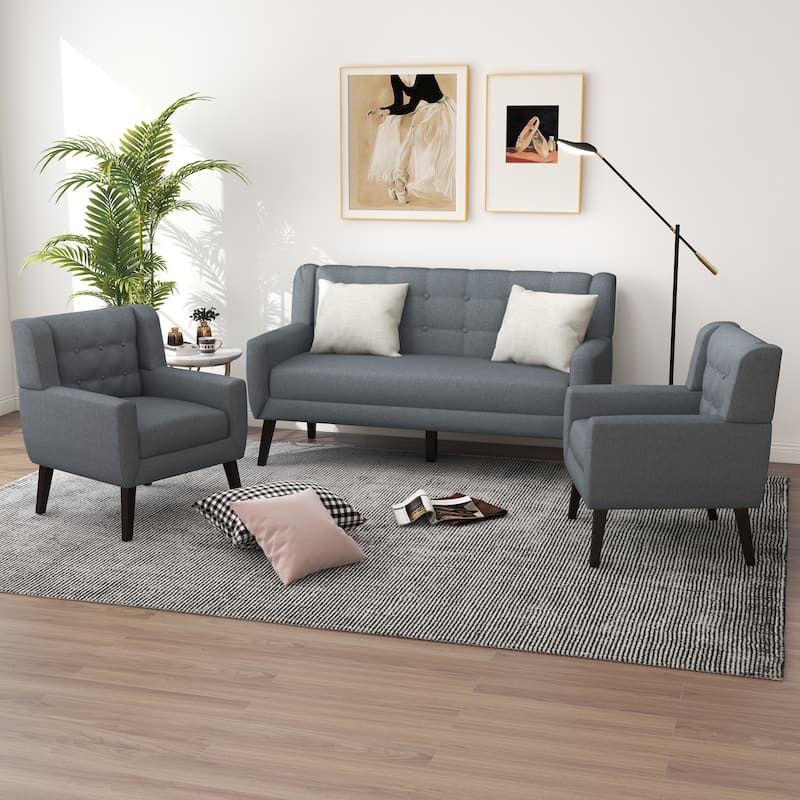 Cotton/ Linen Look Fabric Modern Accent Chair Armchair - Chair&Sofa Set - Grey(Chair&Sofa Set)