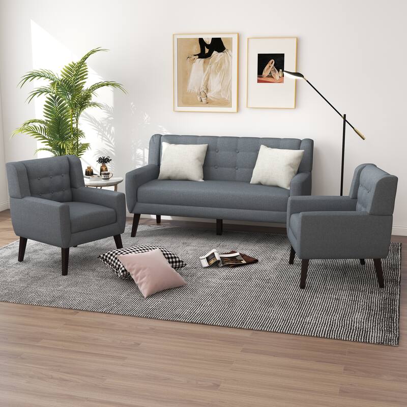 Cotton/ Linen Look Fabric Modern Accent Armchair - Grey(Chair&Sofa Set)