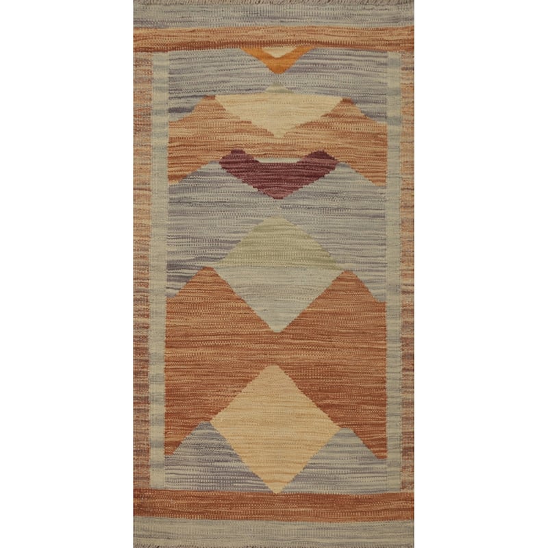 Hand Woven Oriental 100% Wool Carpet Southwestern Modern Multi-Colored Kilim Area Rug - 4' 1'' X 2' 0''