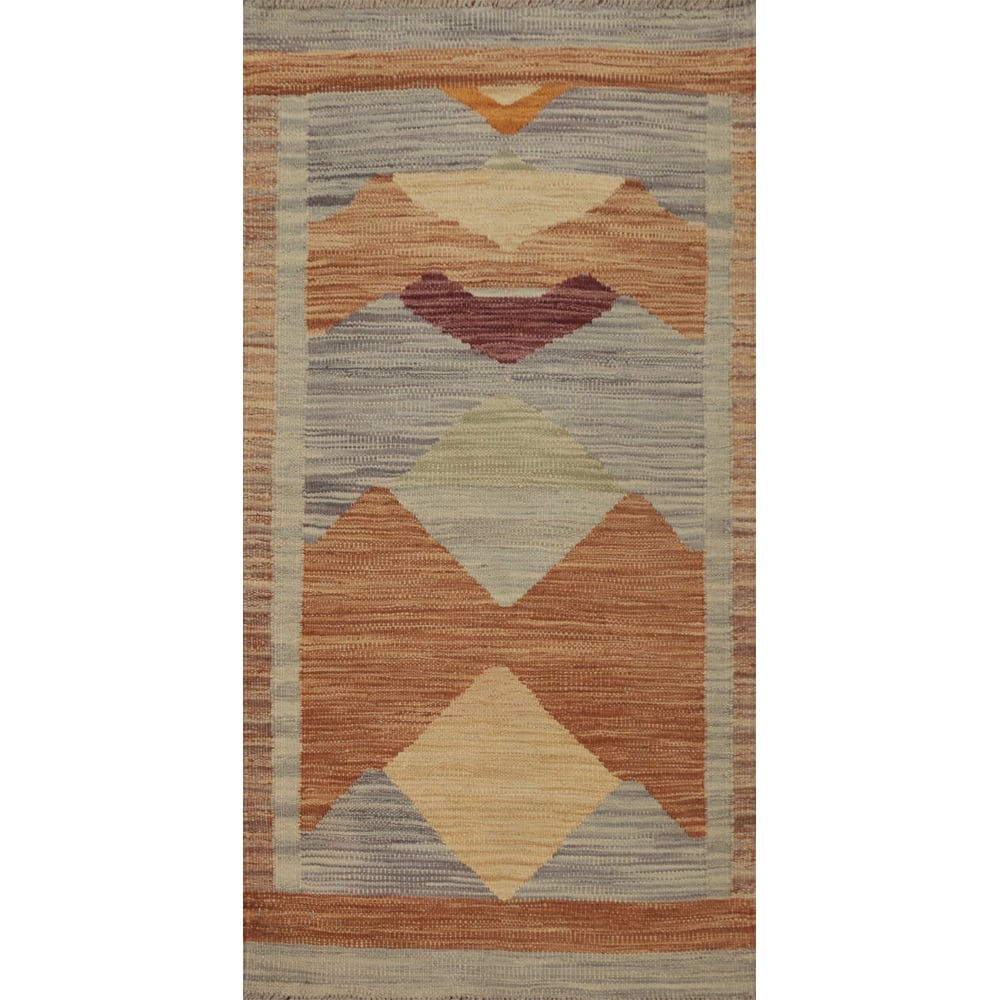 Hand Woven Oriental 100% Wool Carpet Southwestern Modern Multi-Colored Kilim Area Rug - 4' 1'' X 2' 0''