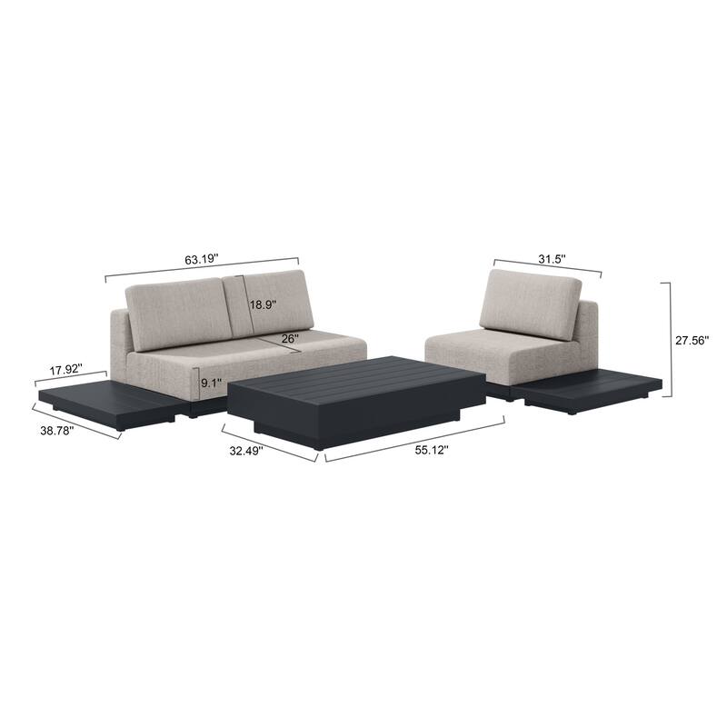 Oslo Aluminum Outdoor Upholstered Lounge Set - 5-Piece