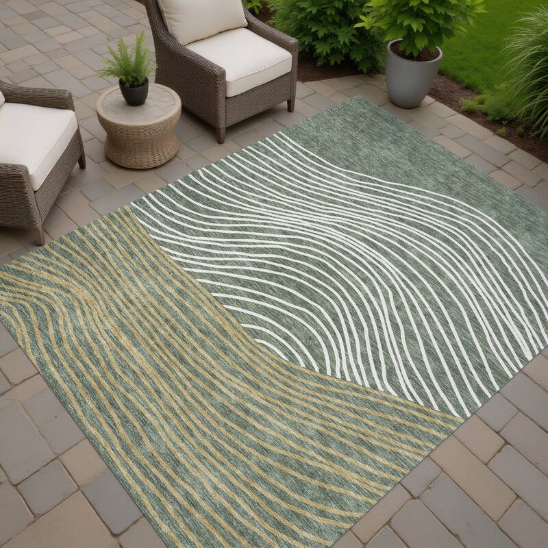Machine Washable Indoor/ Outdoor Modern Arches Chantille Rug - Basil - 9' x 12'