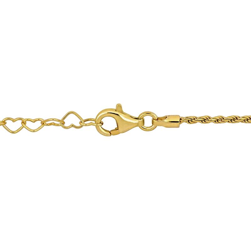 Miadora 3.3mm Heart Link and Rope Chain Bracelet in Yellow Plated Sterling Silver-7.5 in+1 ext