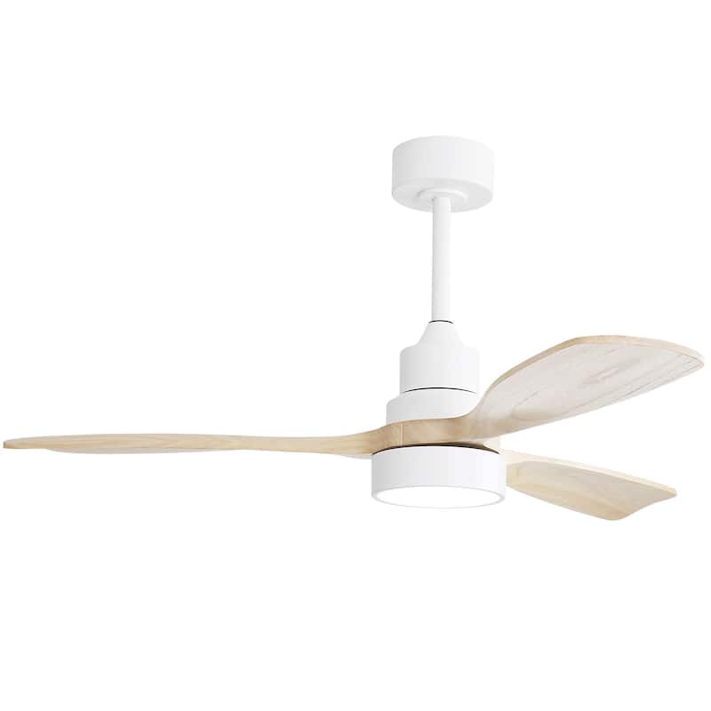 Sofucor 48"/52" Indoor Wood Ceiling Fan Light with Remote, Integrated Light Optional - 48"with Integrated Light - White with Burlywood Blades