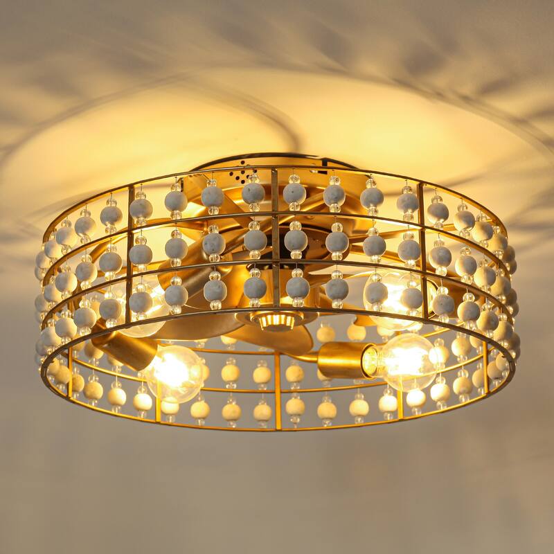 18" Bohemian Gold Caged Reversible Propeller Low Profile Smart Ceiling Fan with APP Control and Remote