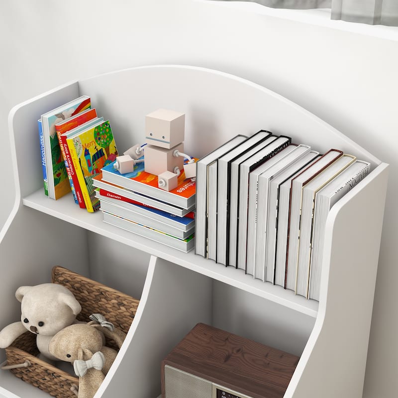 Qaba Kids Bookshelf, 3 Tier Bookcase, Toy Storage Organizer for Toddlers with Drawer for Playroom, Nursery, Bedroom, Classroom