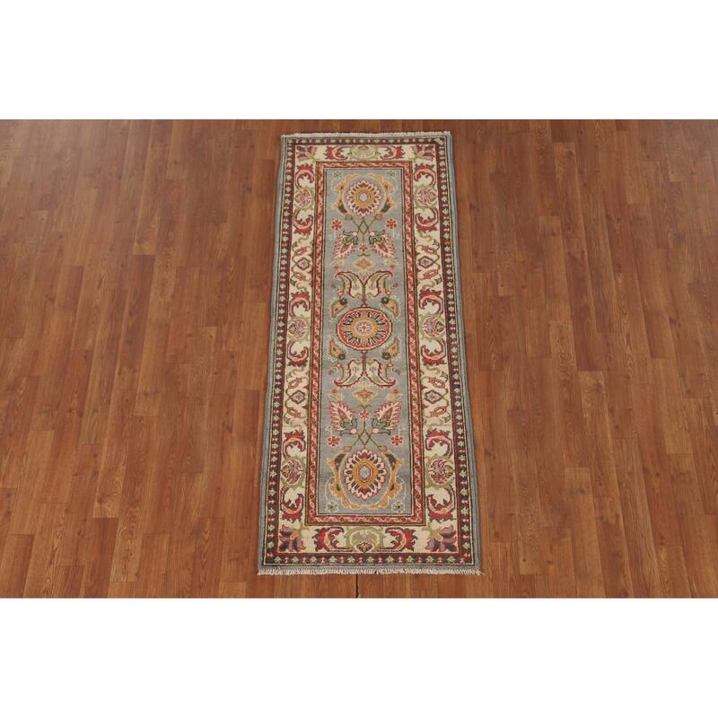 Floral Kazak Runner Rug Hand-Knotted Wool Carpet - 2'2" x 5'7"
